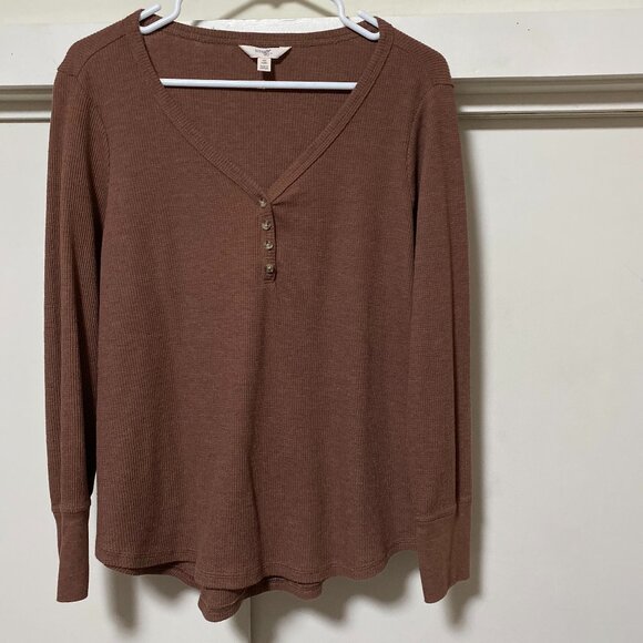 Terra & Sky long sleeve, brown cable knit tunic w/3-button front, size 0X - Picture 1 of 9